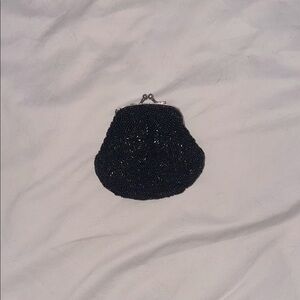 Black Beaded Vintage Coin purse with Kiss-Lock Closure